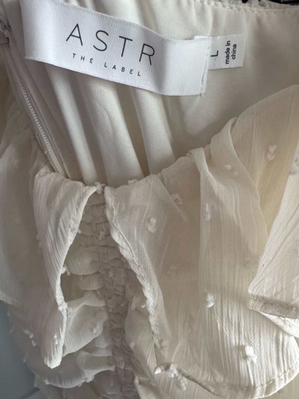 ASTR the Label Ivory White Devereaux Ruffle Ruched Flowy Mermaid Midi Dress LRG - Picture 6 of 13